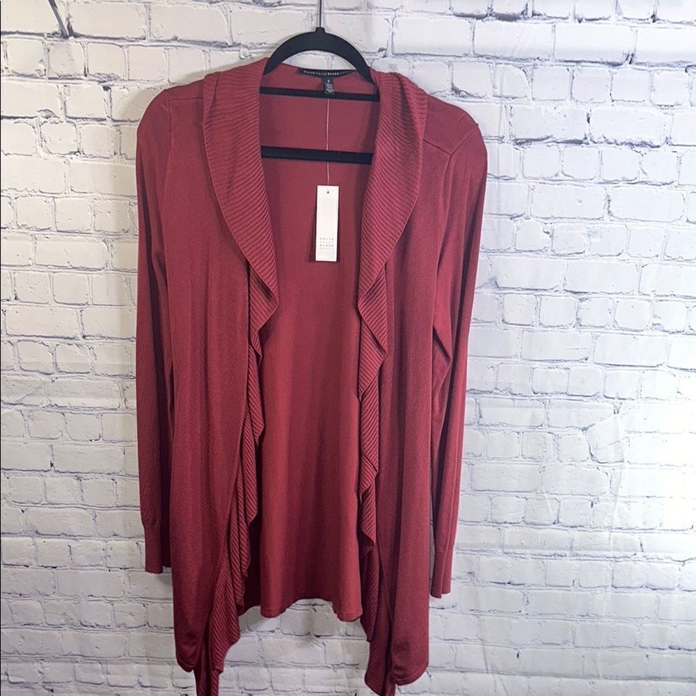 ✨ White House Black Market Ruffled Cover-Up Cardigan Brandied Cherry, Sz Sm NWT